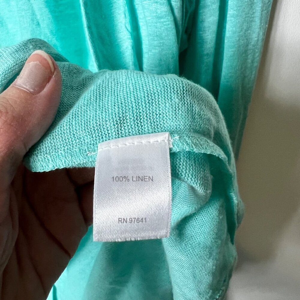 J. Jill Love Linen Cardigan‎ Sweater Womens Large Aqua Turquoise Open Front Knit - Picture 5 of 8